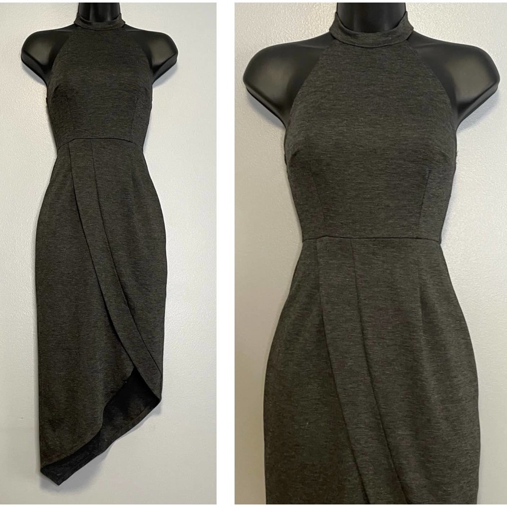 Fervour Modcloth Grey Exceptional Angles Halter Sheath Dress XXS
